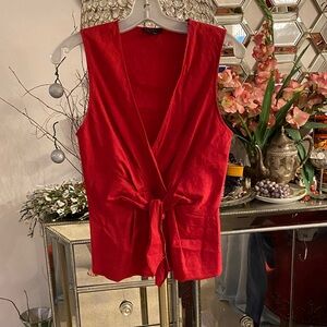 Theory Vibrant Red Sleeveless linen Blouse S